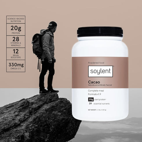 Soylent Complete Nutrition Meal Replacement Protein Powder, Cacao - Plant Based Vegan, 39 Essential Nutrients, 36.8oz
