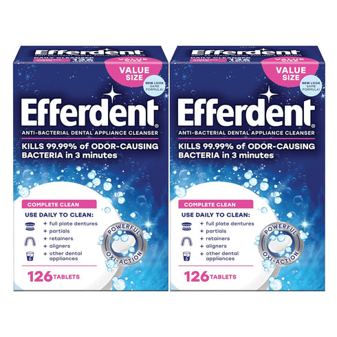 Efferdent Retainer & Denture Cleaner Tablets, Complete Clean, 252 Tablets, 2 Pack of 126 Tablets