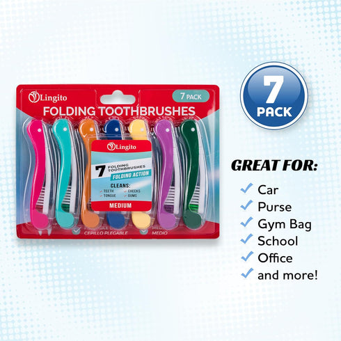 Lingito Travel Toothbrushes, Medium Mini Toothbrush with Cover, Camping Toothbrush, Interlock Folding Travel Size (7