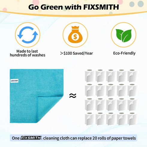 FIXSMITH Microfiber Cleaning Cloth, 20 Pack Lint-Free Reusable Shop Towels for Housekeeping, Kitchen, Car, 12"X12"