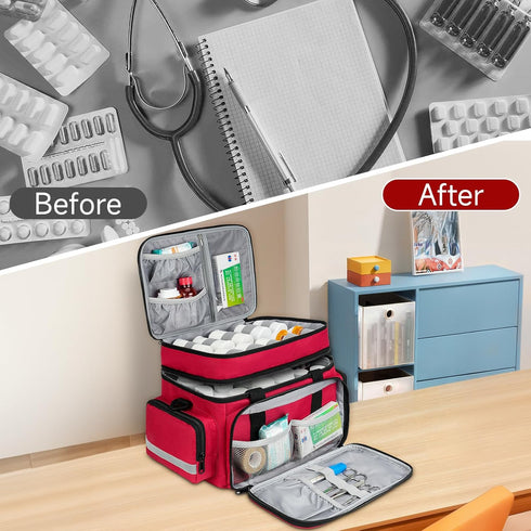 Jaffzora Large Pill Bottle Organizer, Double Layers Medicine Storage Bag with Lockable Zippers and Shoulder