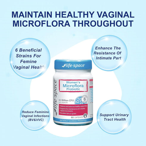 Life-Space Probiotic for Women, 60 Capsules, 6.3 Billion CFU, Multi Strain, Support Healthy Vaginal Microflora & Comfort