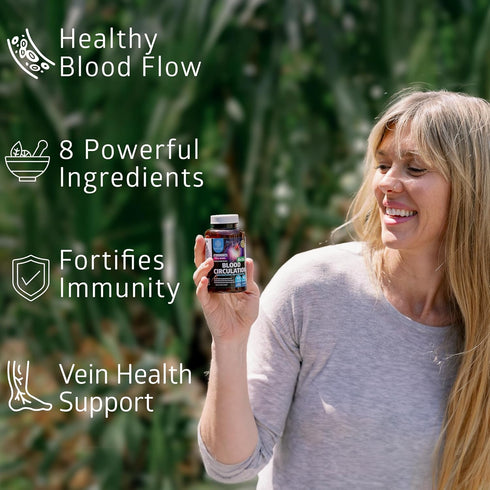 Premium Blood Circulation Supplement for Women and Men, All Natural Blood Flow Support with 8 Powerful Herbs, 90 Caps