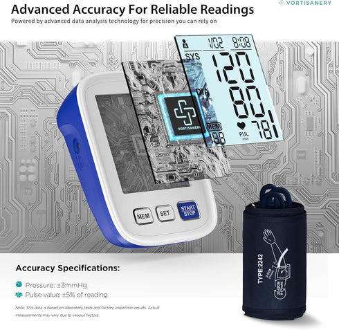 VORTISANERY 9-17 Inches 4" 3-User 199 A01-BS Blood Pressure Monitor Upper Arm, Medium/Large BP Cuff, Accurate Automatic