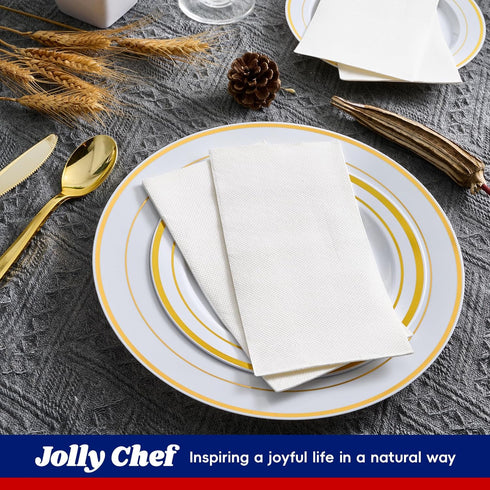 JOLLY CHEF 200 Pack Disposable Paper Napkins, 2-Ply White Hand Towels for Guests, Soft Bathroom Napkins for Events