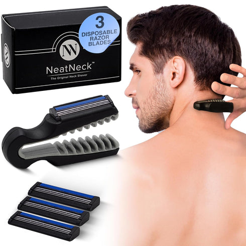 Precision Neck Shaver for Men, Compact & Comfortable Grip with 3 Disposables Razor Blades for Sensitive Skin
