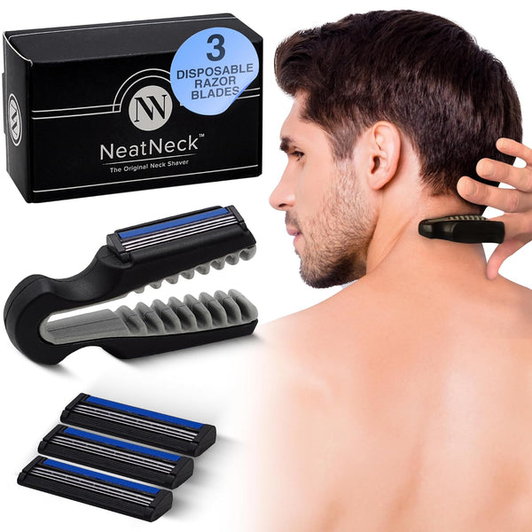 Precision Neck Shaver for Men, Compact & Comfortable Grip with 3 Disposables Razor Blades for Sensitive Skin