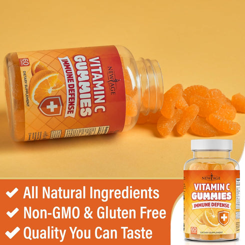 NEW AGE Vitamin C Gummies - Orange Vitamin C Gummy for Healthy Immune System, Vegetarian, Gluten-Free (120 Gummies)