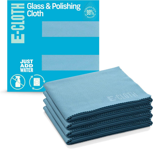 E-Cloth 4-Pack Glass Polishing Cloth, Sustainable Microfiber Window and Mirror Cleaner Wipes, Washable and Reusable