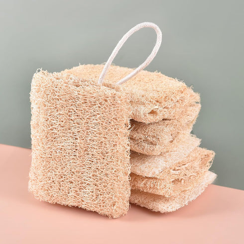 KADS Natural Loofah Sponge, Unbleached, 4 Pcs Luffa in Bulk, Eco Friendly Deep Clean Exfoliating Bath Scrubber for Adults, Men and Women Shower and Body Skin Care (10cm Length)