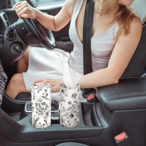 Zonon 16 50 Pcs Vintage Floral Round Tissues Box Car Holder with Facial Tissue Bulk Black Flower Travel Tubes for Car