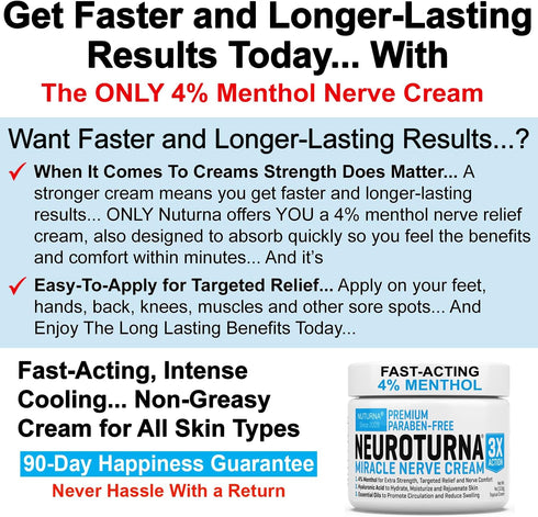 Neuropathy Nerve Relief Cream - Premium 3X Action Cream for Targeted Relief, Maximum Strength with 4% Menthol, 8 Oz