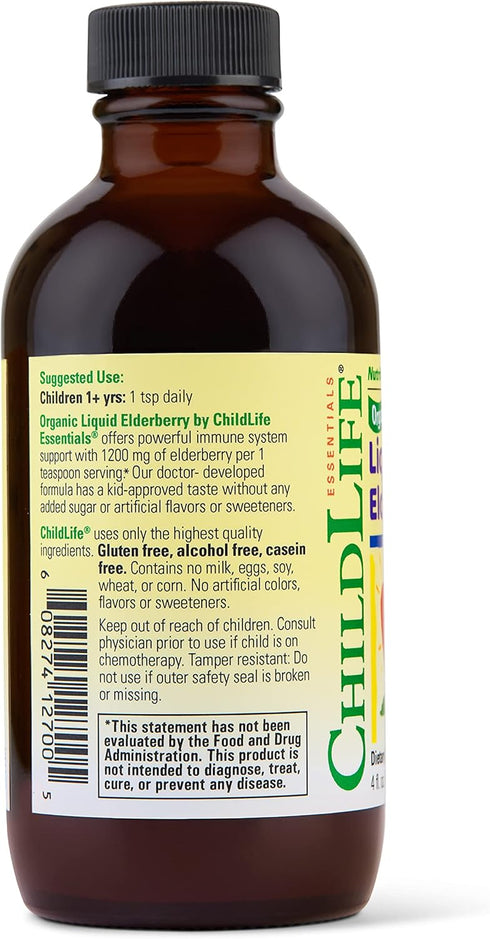 CHILDLIFE Essentials Organic Liquid Elderberry - Elderberry Syrup for Kids Immune Support, Non-GMO, 4 Fl Oz