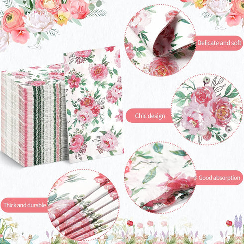 Table(Pink,100 Floral Napkins Disposable Flower Guest Hand Towels Decorative Paper Towels for Bathroom Wedding Birthday