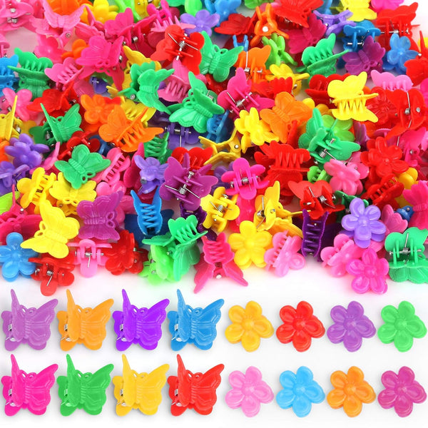 YGDZ 200pcs Small Claw Cute Flower Butterfly Hair Clips for Baby Girls in 8 Assorted Colors