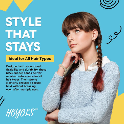 HOYOLS Black Elastic Hair Ties Rubber Bands, Mini Polyband Soft Ponytail Holder for Kids, 1500 Pack