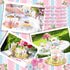 SUMMORO 160 7 OZ Pcs Floral Paper Tea Cups and Saucers Disposable Paper Tea Cups with Handle and Plates for Tea Party