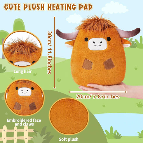 Pack Microwave Heating Pad for Period Cramp,Microwavable Heating Pad Stuffed Animal for Women Mother' Day,Highland Cow