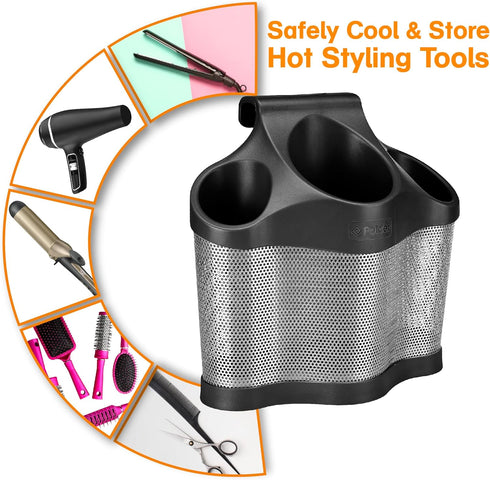 Polder Style Station for Hair Styling Tools, Black and Silver, Organizes Dryers, Irons, Brushes
