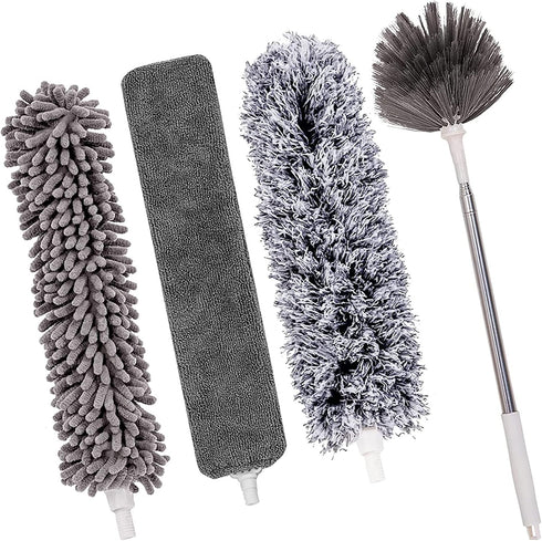 Microfiber Feather Duster 5-in-1 Kit: Extension Pole, Cobweb Duster, and Microfiber Dusters for Cleaning