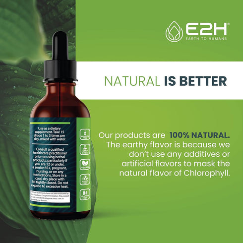 E2H Chlorophyll Liquid Drops, All-Natural Energy Booster, 2 Fl Oz, Vegan, Gluten Free