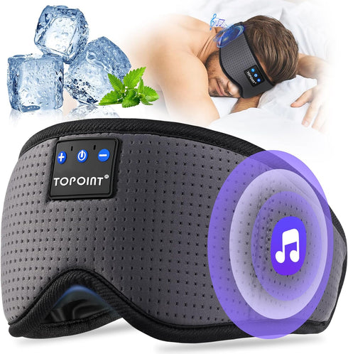 TOPOINT Wireless Bluetooth Sleep Headphones Eye Mask with Microphone, Handsfree, Silk Sleep Mask for Side Sleepers