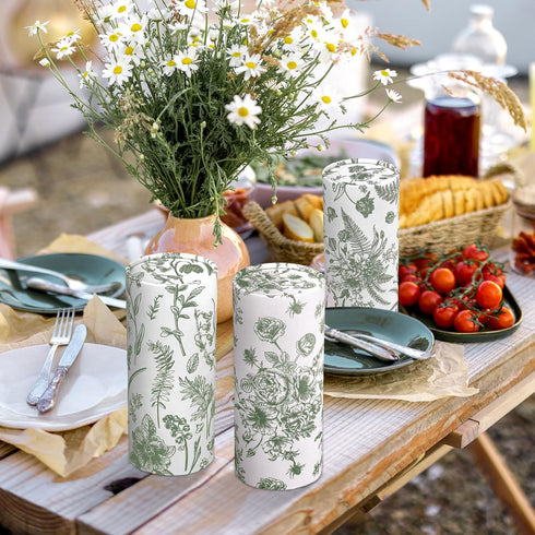 Zonon 8 50 Pcs Car Tissues Holder Sage Green Floral Round Box with Facial Tissue Bulk Flower Car Tissues Cylinder