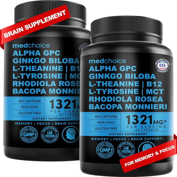 11-in-1 Nootropic Brain Supplements: Memory & Focus with Ginkgo Biloba, L Theanine, Bioperine, 60ct