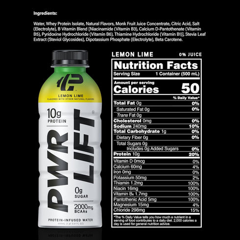 Whey Protein Water Sports Drink by PWR LIFT, Lemon Lime, Keto, Zero Sugar, Post-Workout Energy Beverage, 16.9 Fl Oz