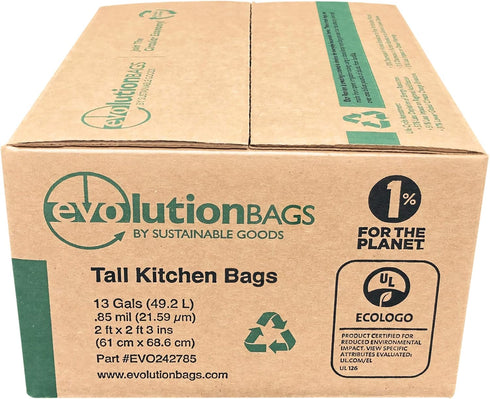 **NEW** Evolution Trash Bag Tall Kitchen DRAWSTRING (100 bags/box) - Made with 70% CERTIFIED PCR Material