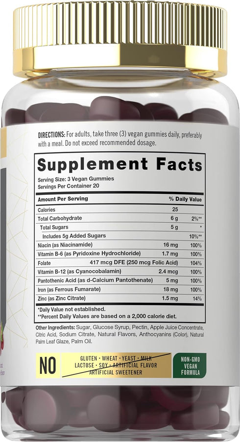 Carlyle Iron Gummies | Plus B-Complex Vitamins | 60 Vegan Gummies | Grape Flavor | Non-GMO, Gluten Free Supplement