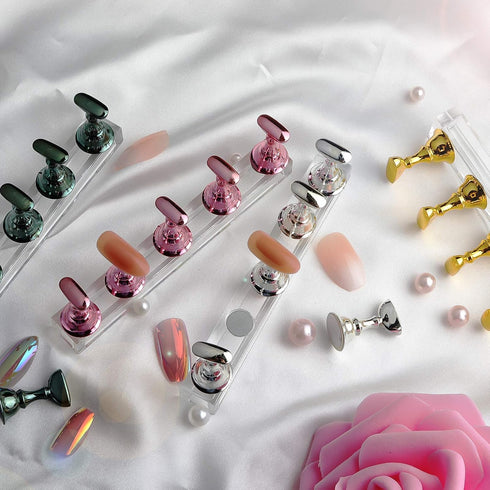 JUSTOTRY 4 Sets Pink Nail Stand for Press on Nails Display, Magnetic Holder for Nail Art Practices