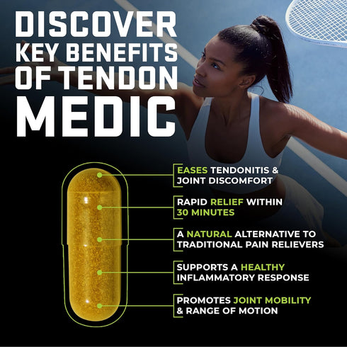 Tendon Medic Joint & Tendon Support Supplement - Natural Non-GMO Capsules for Mobility & Flexibility - 60 Caps