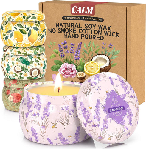 WarmEmbrace Scented Candles for Women, 4 Pack Soy Candle Set, 4.4OZ Candles for