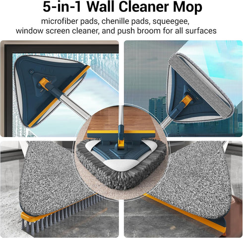 YURIGO Kozeedom 7-in-1 Set 7 Wall Cleaner, Triangle Mop with Replaceable Heads and Adjustable Long Handle for Walls