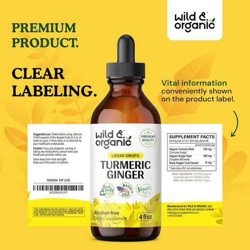 Turmeric Ginger Liquid Supplement - 4 Fl Oz, Organic Turmeric Curcumin and Ginger Tincture with Black Pepper