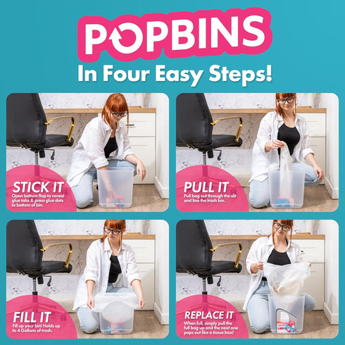 Trash Bags - Small Garbage Bags, Clear Trash Can Liners for Bathroom Bins, Bedroom, Office & Kitchen Waste, Multi-Purpose Household Wastebasket Cleaning Supplies - 4 Gallon, Pack of 6 by POPBINS