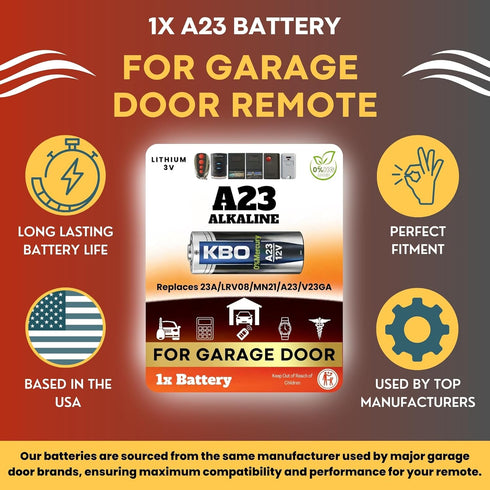 Key Battery Outlet A23 12V Garage Door Opener Battery - Single Alkaline - High-Stability Garage Door Opener Power
