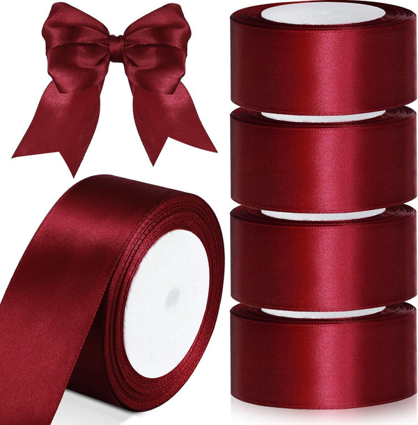 4 Rolls Satin Ribbon for Wedding Invitations 2 Inches Wide x 96 Yards Burgundy for Gift Wrapping, Crafts, Decoration