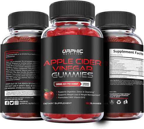 Apple Cider Vinegar Gummies - 1000mg, Supports Normal Energy Levels & Gut Health, 60 Count