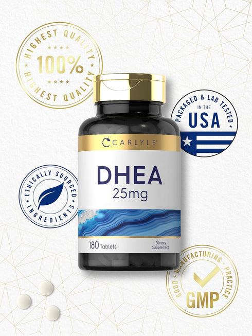 Carlyle DHEA 25mg Supplement | 180 Vegetarian Tablets for Men and Women, Non-GMO & Gluten Free