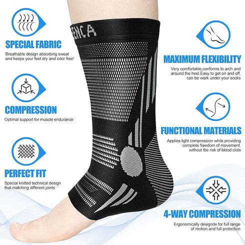 NEENCA Ankle Brace for Pain Relief, 2 Pack Compression Sleeves for Achilles Tendonitis & Joint Pain