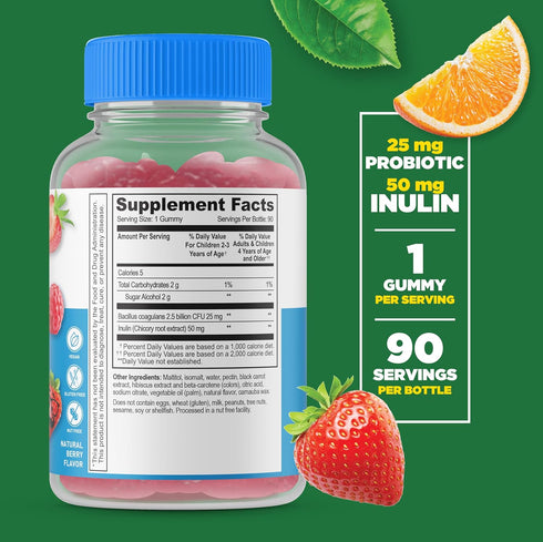 Lifeable Sugar Free Probiotics with Prebiotics Fiber for Kids – Great Tasting Natural Flavor Gummy Supplement – Keto Friendly Probiotic Chewable – 90 Gummies