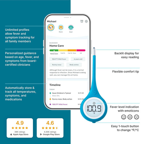 Kinsa QuickCare Smart Digital Thermometer, Medical Termometro FDA Cleared