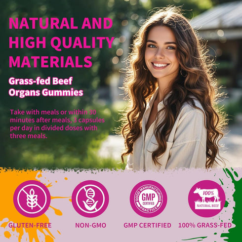 Gummies 90 Gummies Well&Whole Grass-Fed Beef Organ for Women - Liver, Kidney, Heart, Ovary & Uterus - Hormone Balance