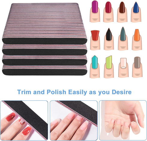 Nail Files Bulk (100 Pack), Professional Double Sided Emery Board 100/180 Grit for Natural and Acrylic Nails