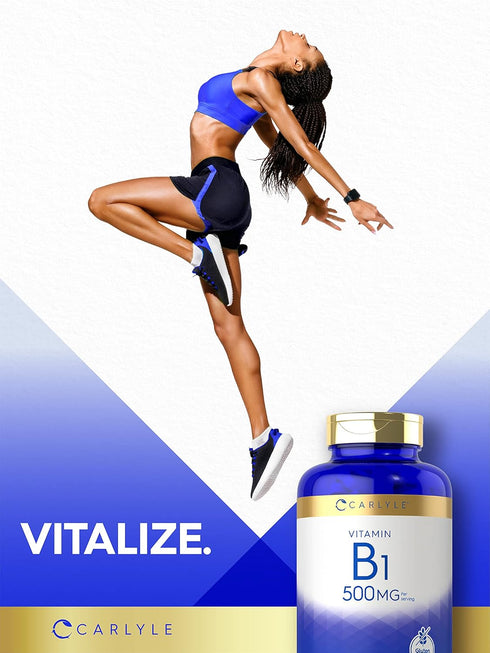 Carlyle Vitamin B1 500mg (Thiamine), 200 Vegetarian Caplets, Non-GMO and Gluten Free Supplement