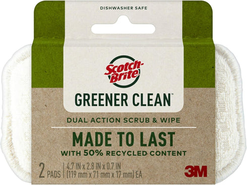 Scotch-Brite Greener Clean Dual Action Scrub & Wipe, 2 Pads for Washing Dishes and Cleaning Kitchen
