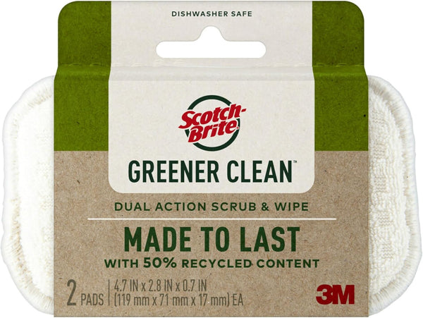 Scotch-Brite Greener Clean Dual Action Scrub & Wipe, 2 Pads for Washing Dishes and Cleaning Kitchen