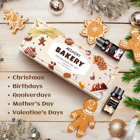 Bakery Essential Oils Set - Fragrance Oil for Home Diffusers, Candle Making - Pumpkin Pie, Coffee Cake, 6x10ML